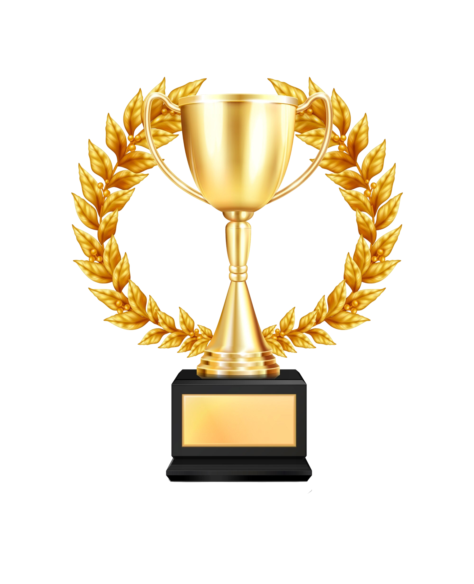 trophy award laurel wreath composition with realistic image golden cup decorated with garland with reflection